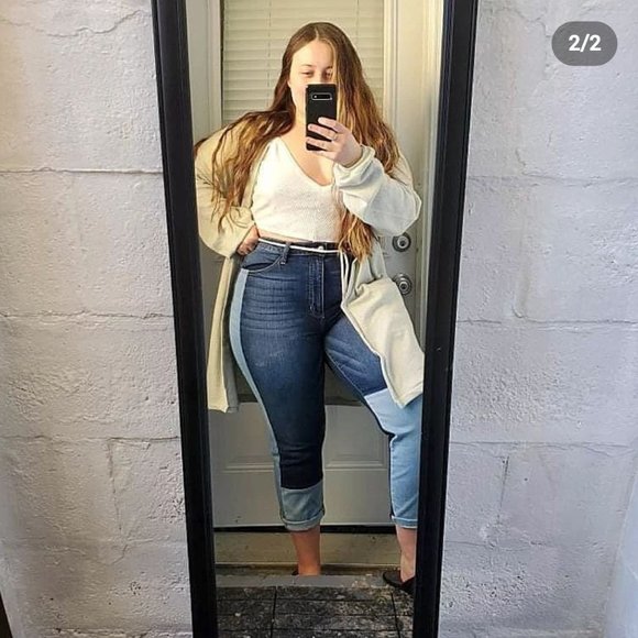 Patch blue Highwasited jeans - Picture 4 of 5